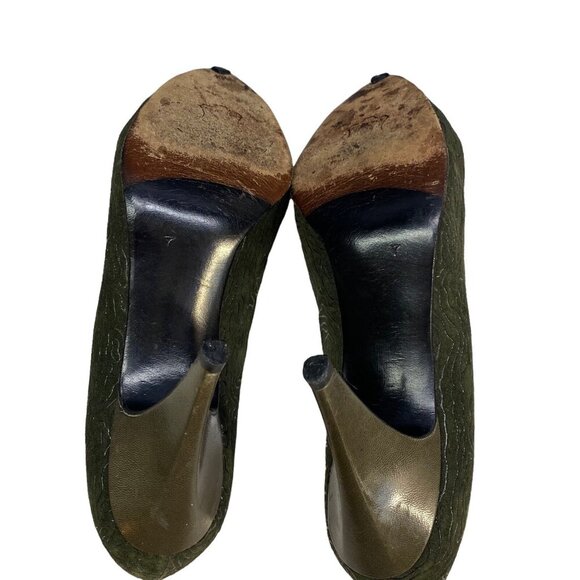 STUART WEITZMAN Heels Size 7 Green Felt Mr Seymour Kitten Career Office s-20 - Picture 5 of 10